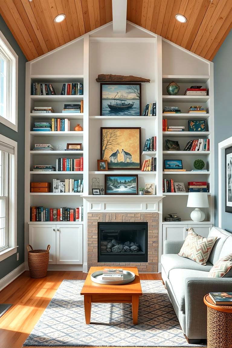 Maximizing Vertical Space with Tall Bookshelves - 25 Lake House Decorating Ideas