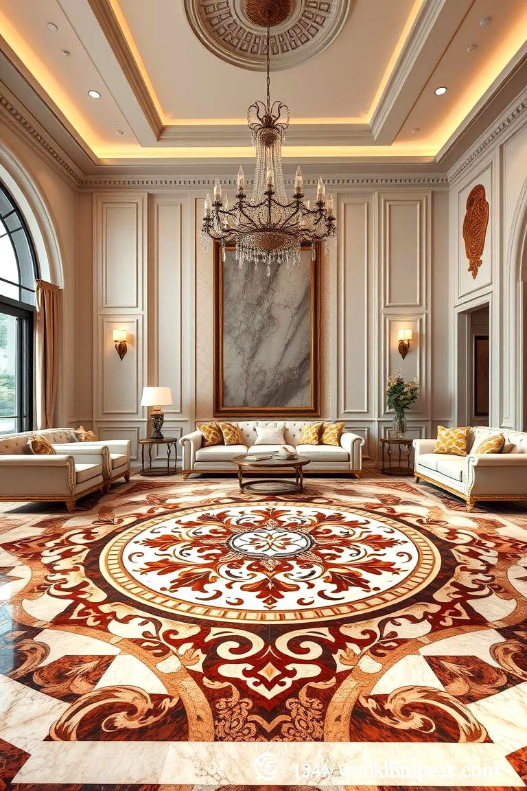 Medallion Inlay for a Grand Entrance - 25 Marble Floor Living Room Ideas
