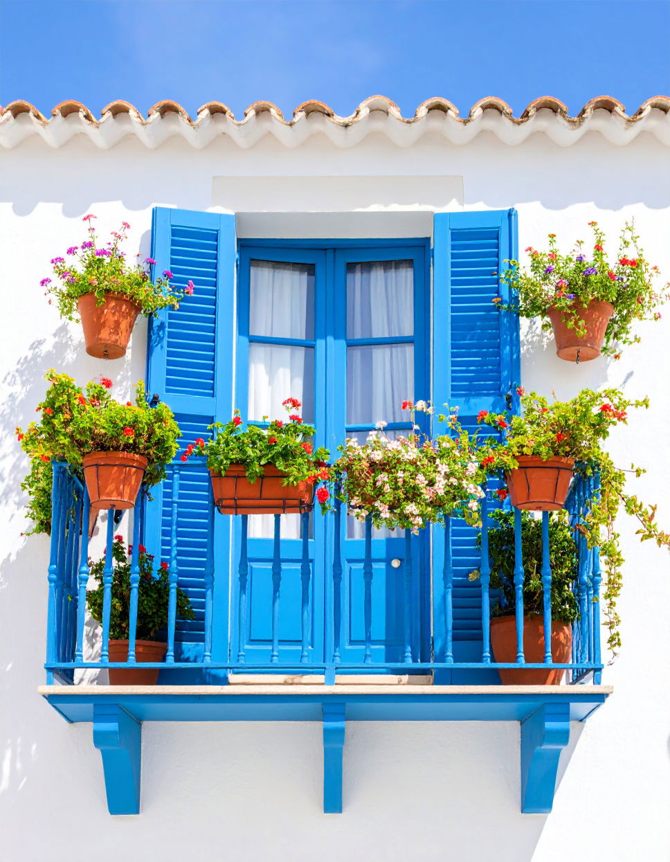Mediterranean Style Balcony with Blue Accent
