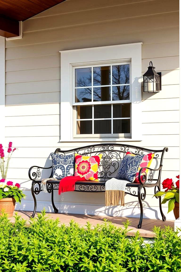 Metal Bench for a Bold Statement - 25 Front Porch Bench Ideas