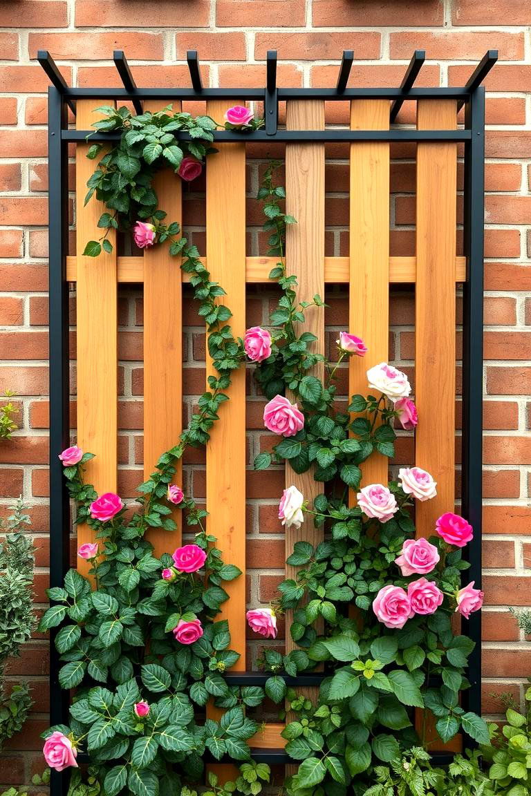 Metal Frame Trellis with Wooden Slats - 25 Trellis Ideas
