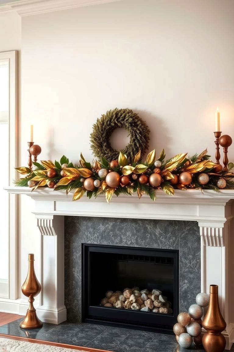 Metallic Accent Garland for Glamour - 25 Mantel Garland Ideas