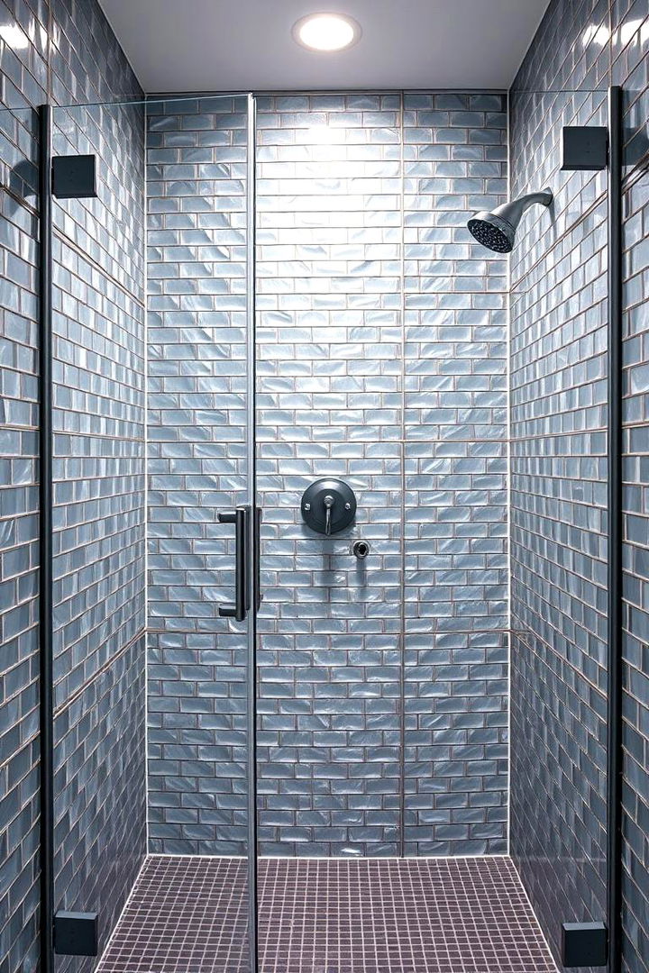 Metallic Tiles for a Sleek Reflective Finish - 25 Walk-in Shower Tile Ideas