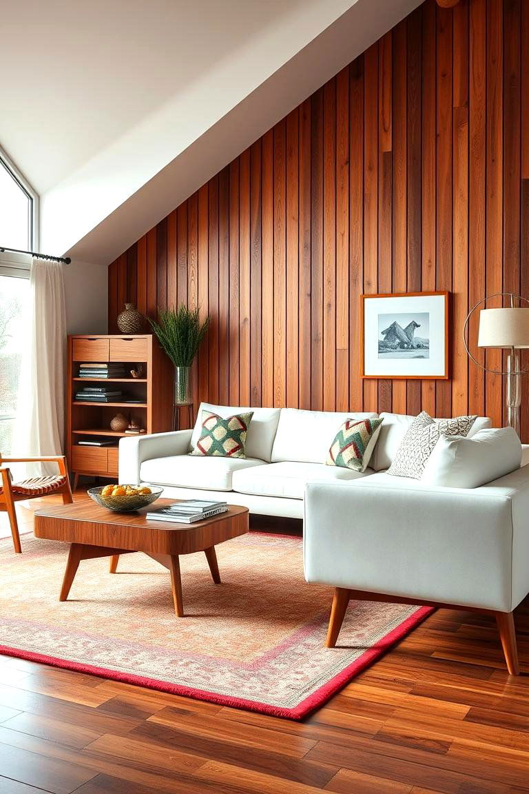 Mid Century Modern with Wooden Elements - 25 White Couch Living Room Ideas
