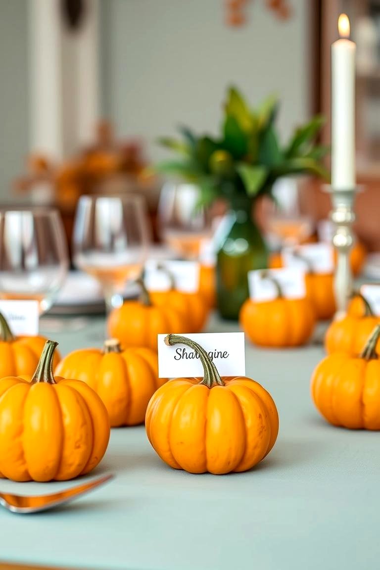 Mini Pumpkin Place Cards - 25 Thanksgiving Decor Ideas