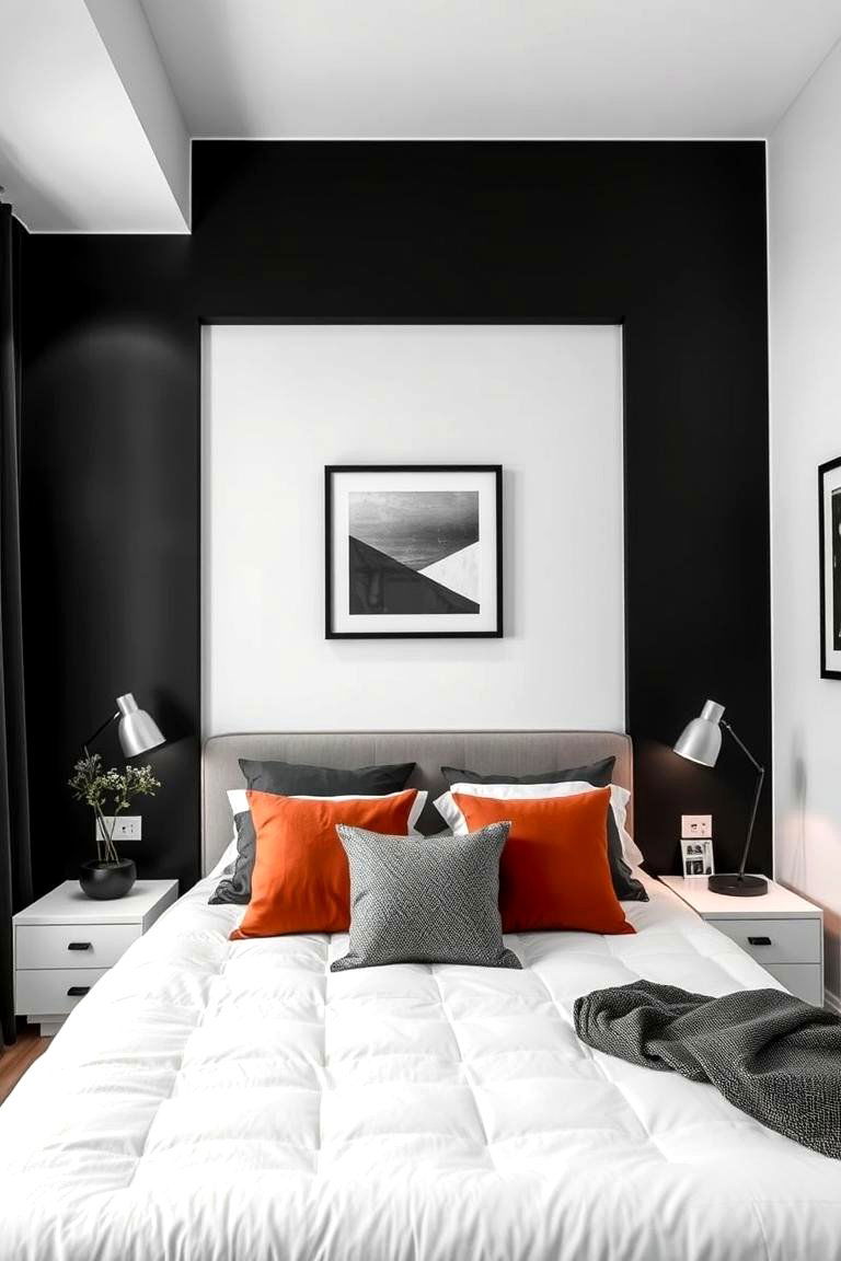 Minimalist Black and White Walls - 25 Feminine Black and White Bedroom Ideas