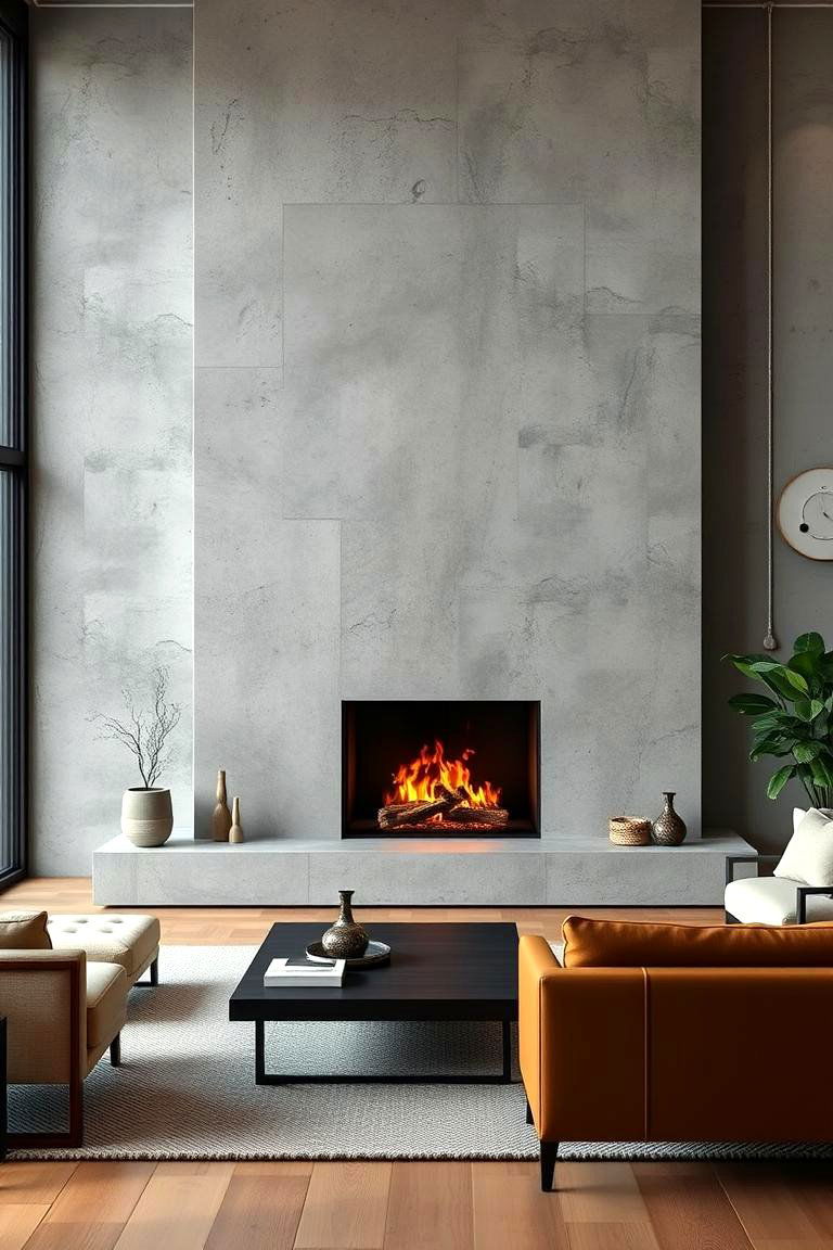 Minimalist Concrete Wall for a Modern Look - 25 Fireplace Wall Ideas