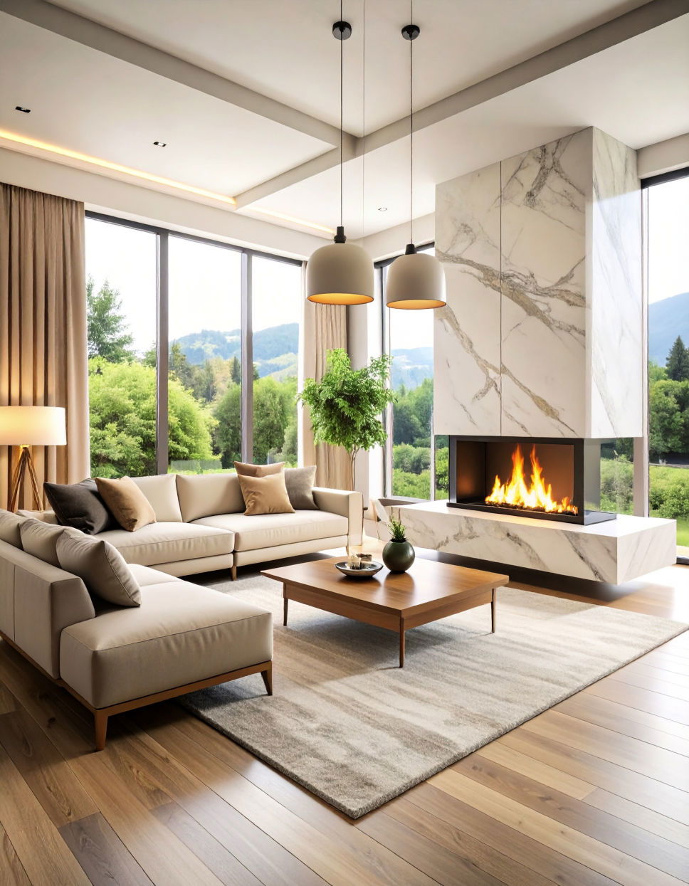 Minimalist Floating Marble Hearth