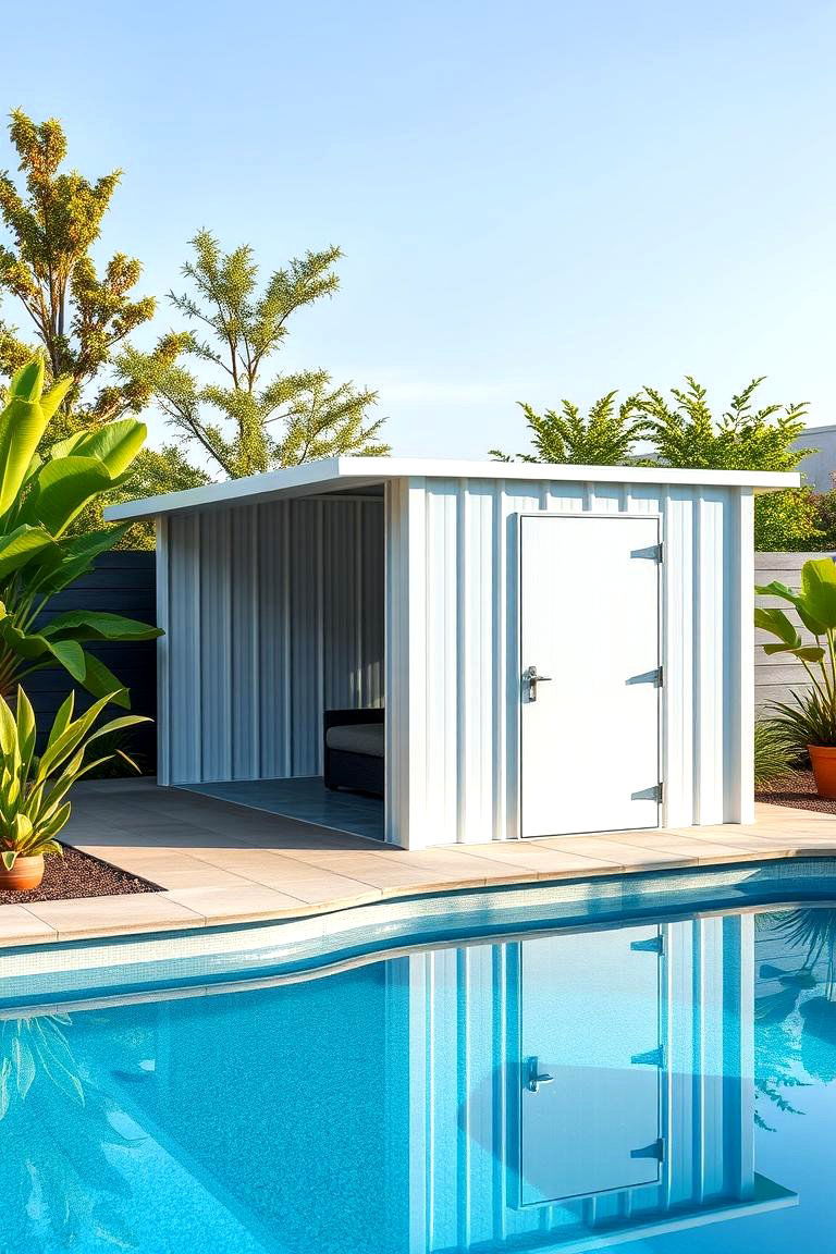 Minimalist Steel Pool Shed - 25 Pool Shed Ideas
