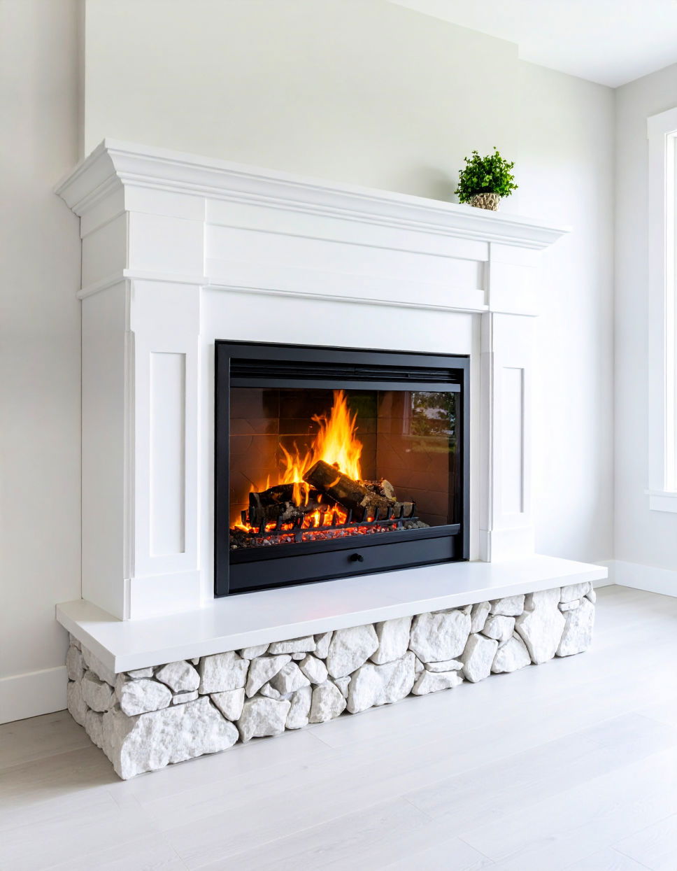 Minimalist Stone Surround Fireplace