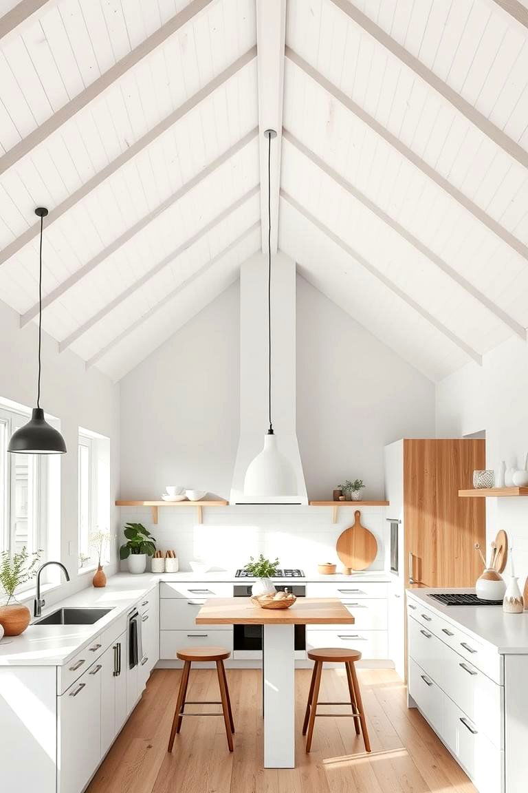 Minimalist Vaulted Ceiling for a Scandinavian Look - 25 Vaulted Ceiling Kitchen Ideas