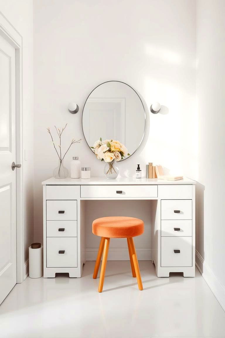 Minimalist White Vanity for Clean Aesthetics - 25 Makeup Vanity Ideas
