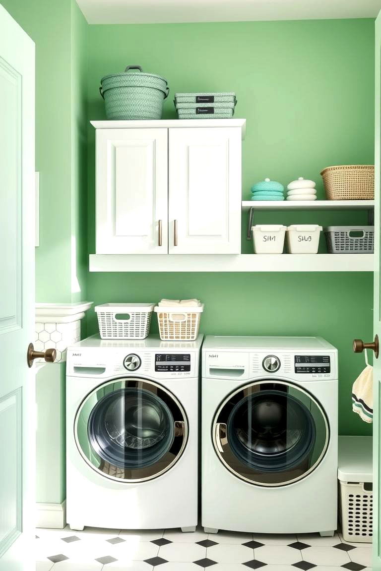 Mint Green Accents for a Playful Vibe - 25 Green Laundry Room Ideas