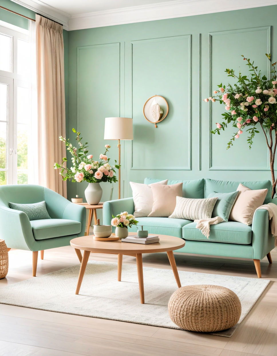 Mint Green and Cream for Fresh and Sweet Two Colour Combination for Living Room