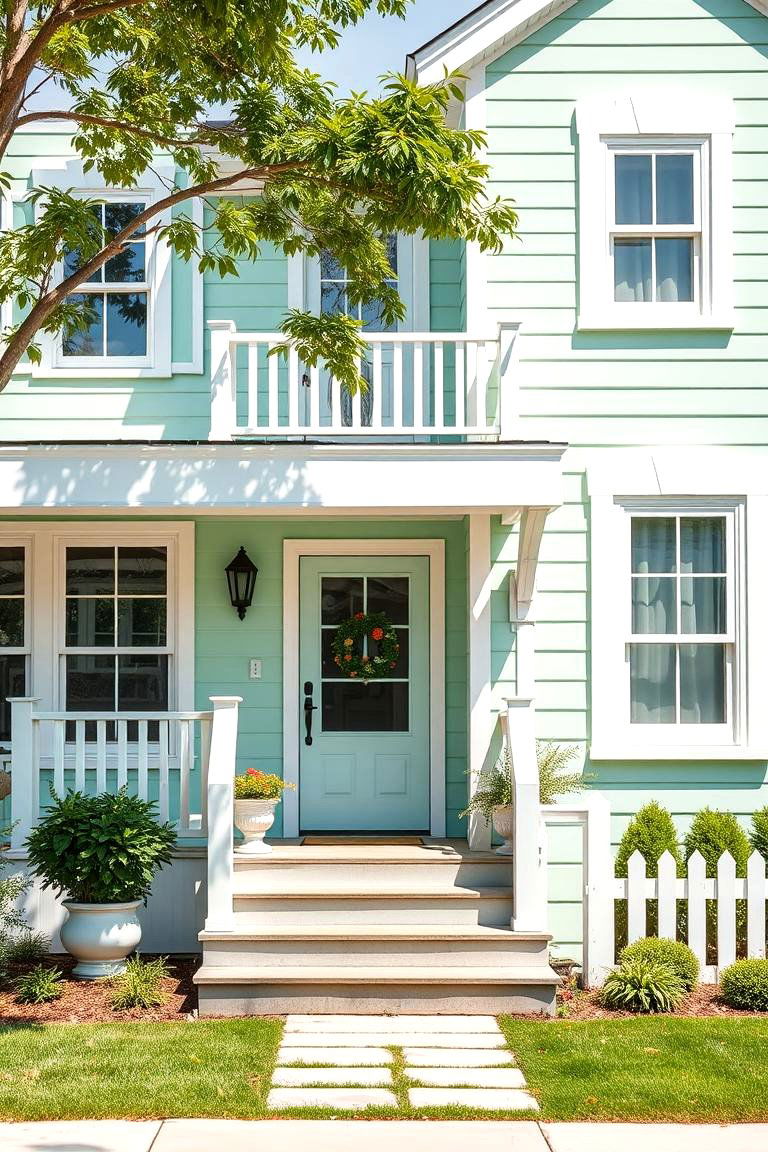 Mint Green with White for a Clean Crisp Look - 25 Green Exterior House Paint Ideas