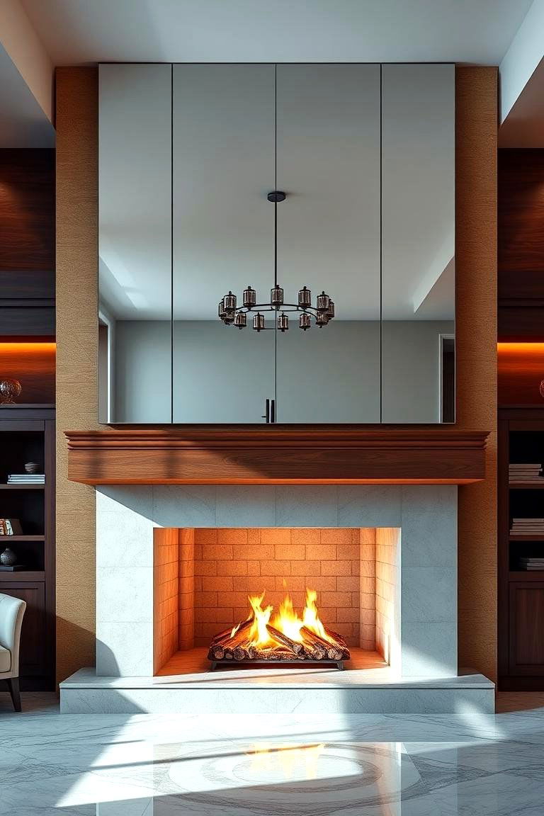 Mirror Inlay for Enhanced Light and Space - 25 Two-story Fireplace Ideas