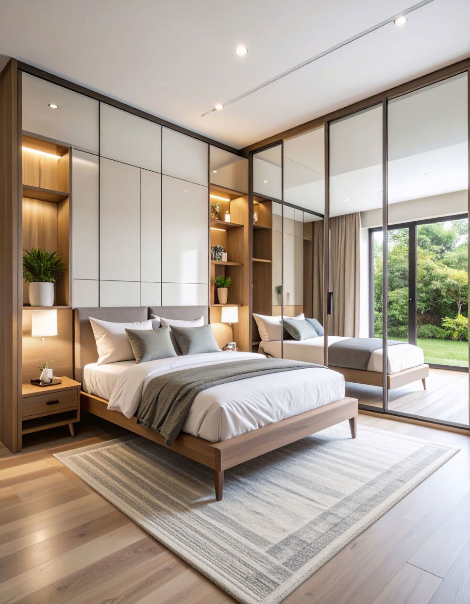 Mirror Integrated Wardrobes Around the Bed