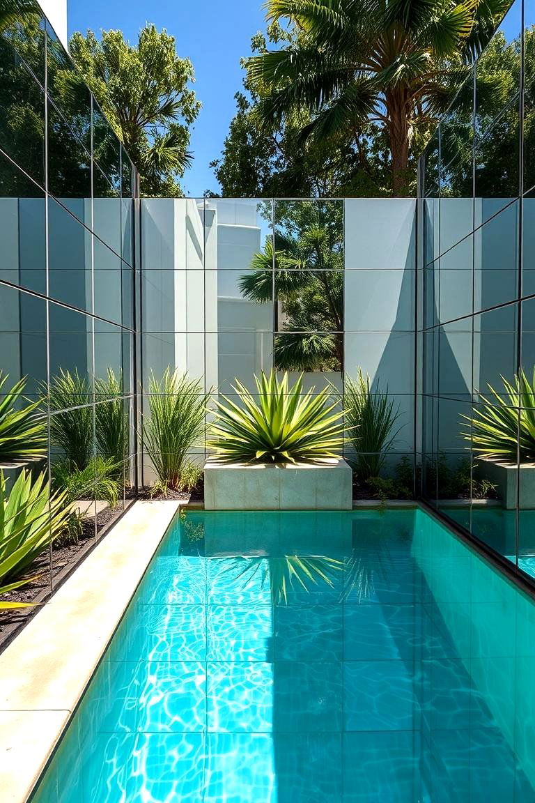 Mirror Panels to Open Up Small Spaces - 25 Pool Landscaping Ideas