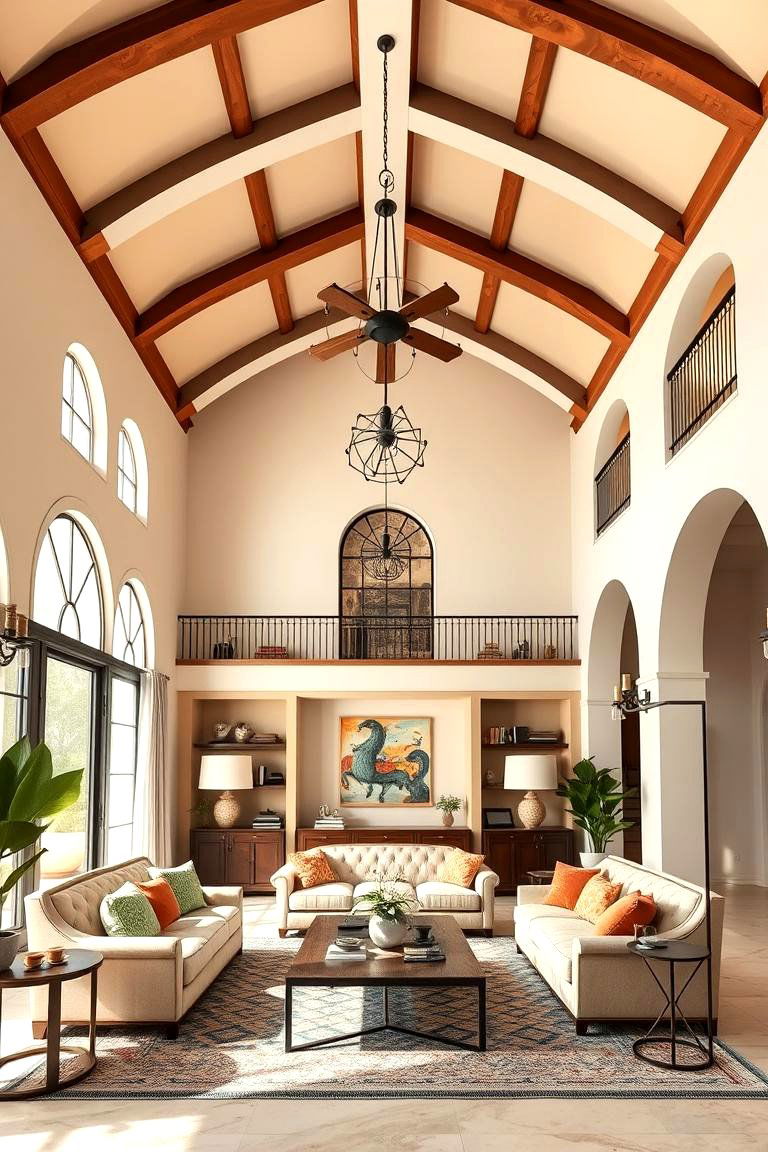 Mix High and Low Ceilings - 25 Spanish Style Living Room Ideas