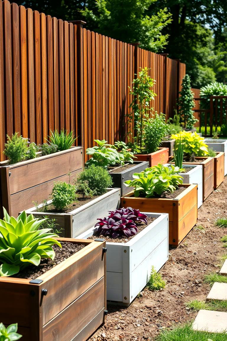 Mix and Match Bed Heights for Visual Interest - 25 Raised Garden Bed Along Fence Ideas