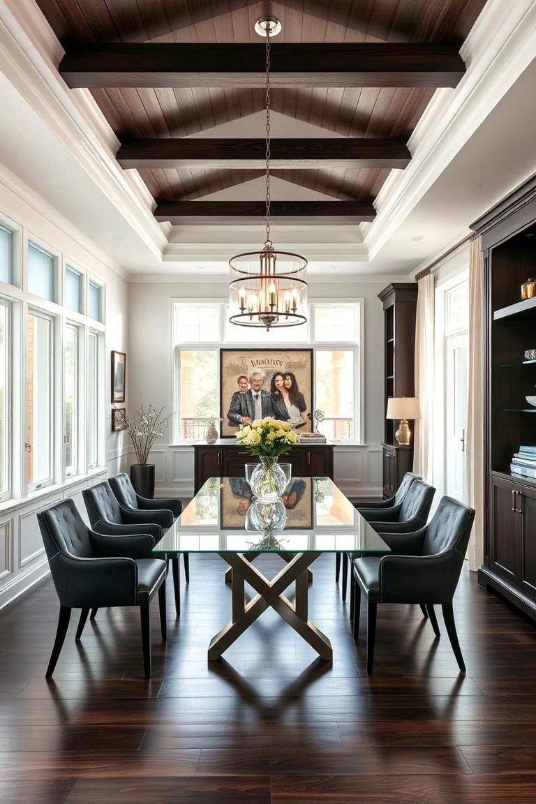 Mix with Glass Elements - 25 dark wood floor dining room ideas