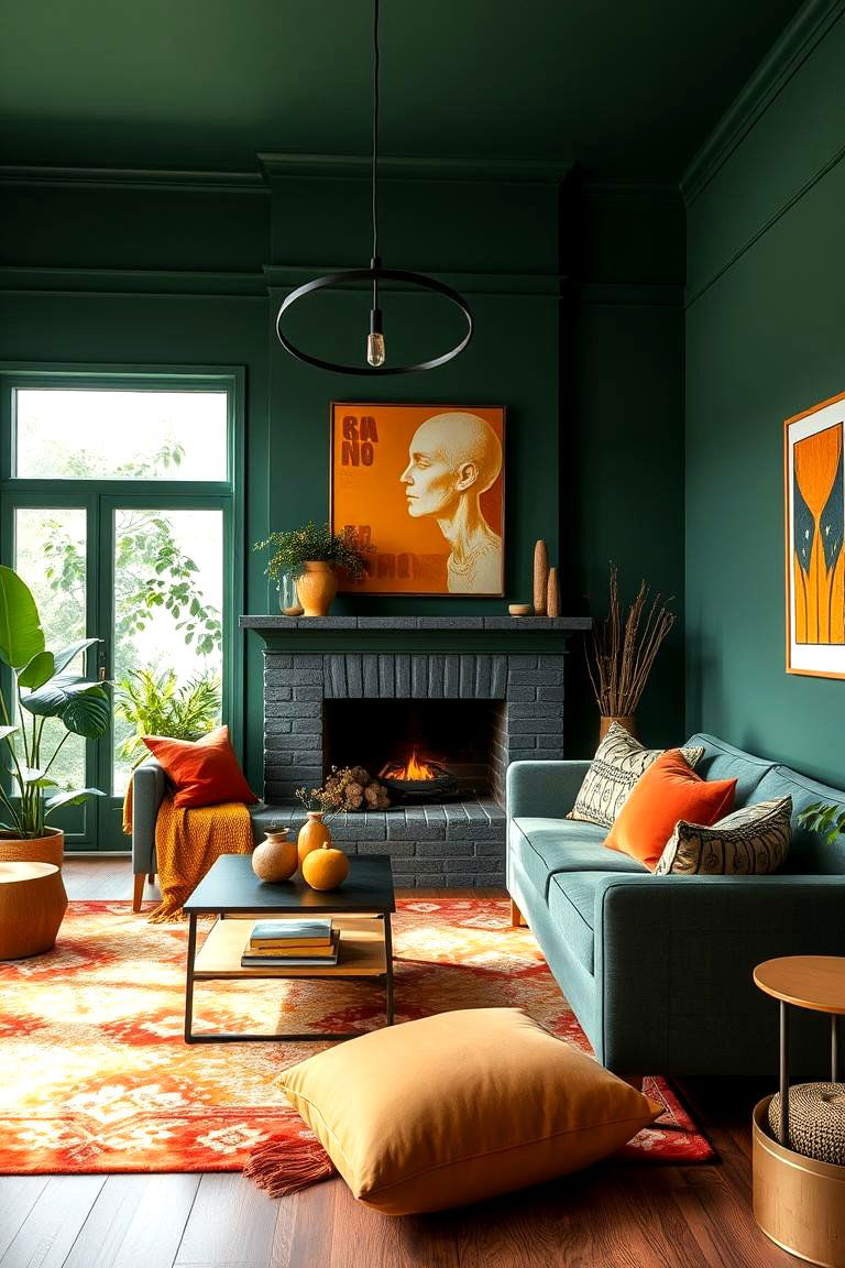 Mix with Warm Earth Tones - 25 Forest Green Living Room Ideas