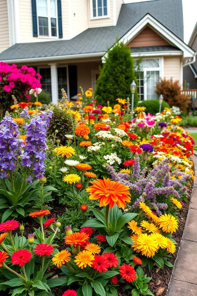 Mixed Flower Border Bed - 25 Front Yard Flower Bed Ideas