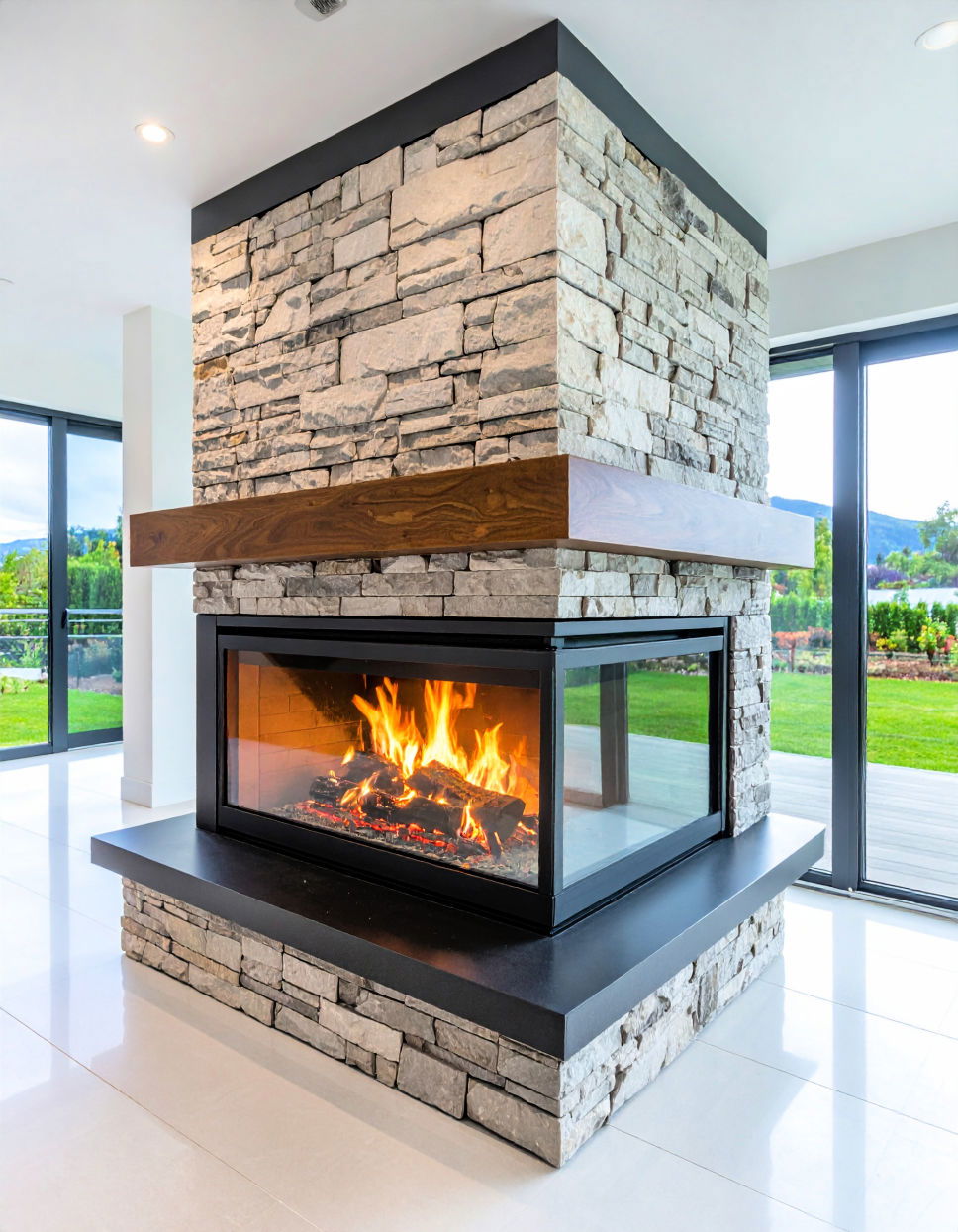 Mixed Materials Fireplace Design