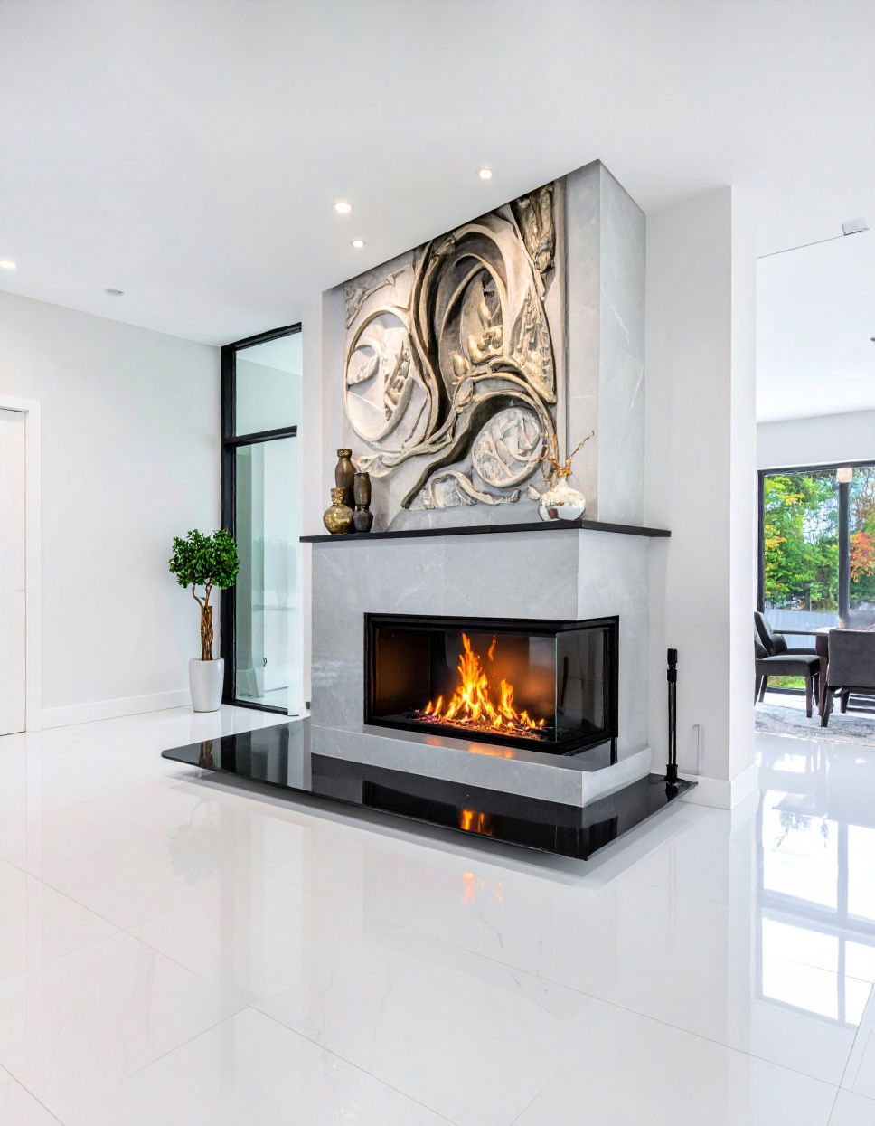 Mixed Media Fireplace Design with Art Integration