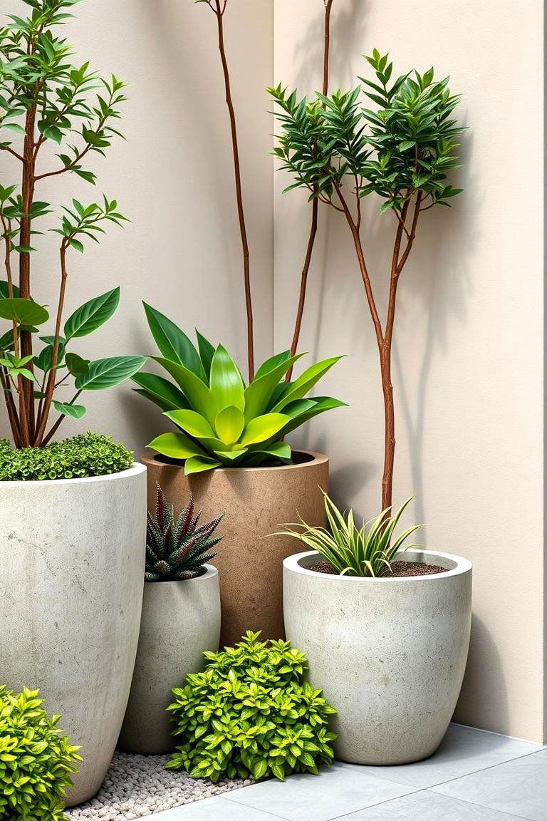 Modern Concrete Pots for an Urban Feel - 25 Corner Garden Ideas With Pots