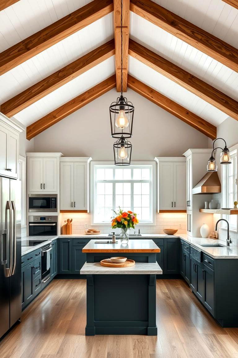 Modern Farmhouse Charm - 25 Vaulted Ceiling Kitchen Ideas