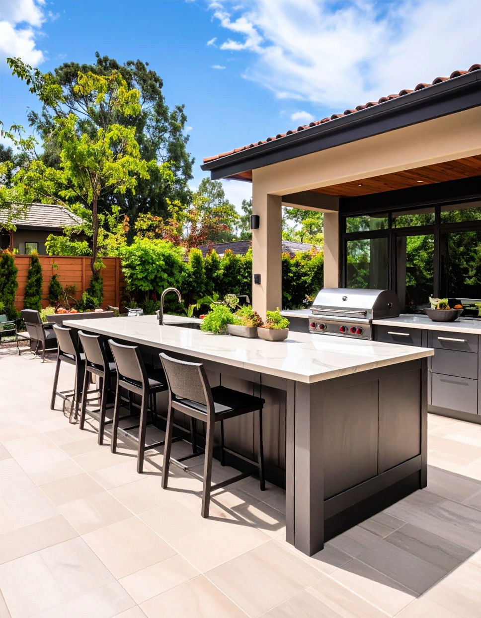 Modern Large Format Tile Countertops Types of Outdoor Kitchen Countertops