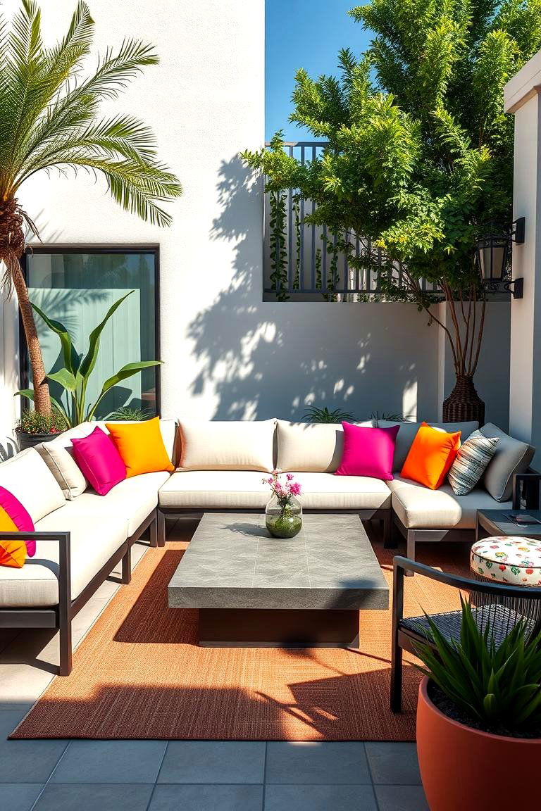 Modern Lounge Area with Cushioned Seating - 25 townhouse patio ideas