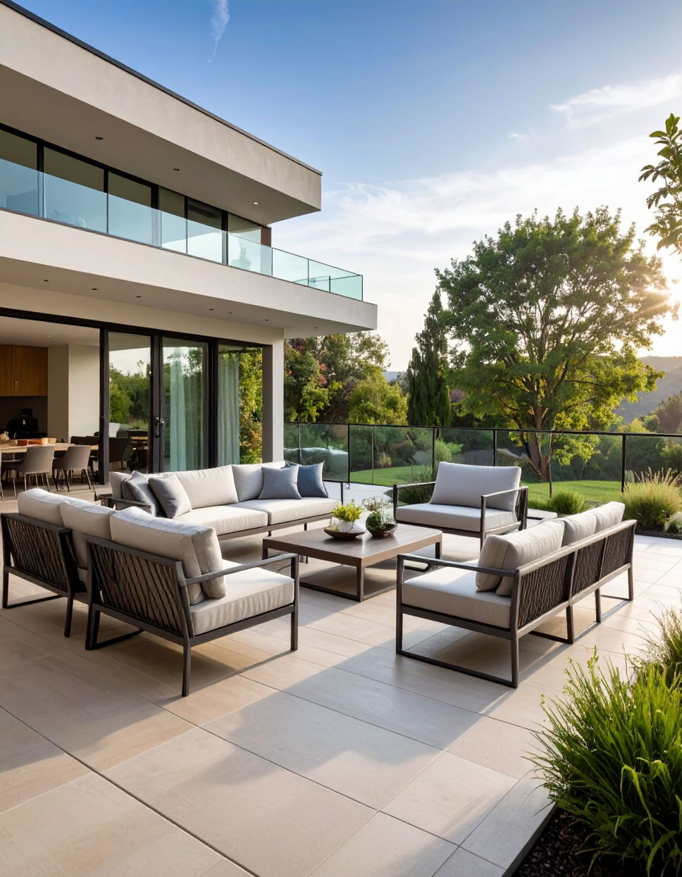 Modern Patio with Clean Lines and Glass Railings