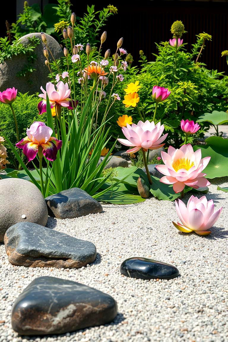 Modern Zen Garden with Flowers - 25 Front Yard Texas Flower Bed Ideas