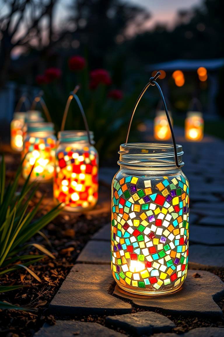 Mosaic Mason Jar Lanterns - 25 Mason Jar Centerpiece Ideas
