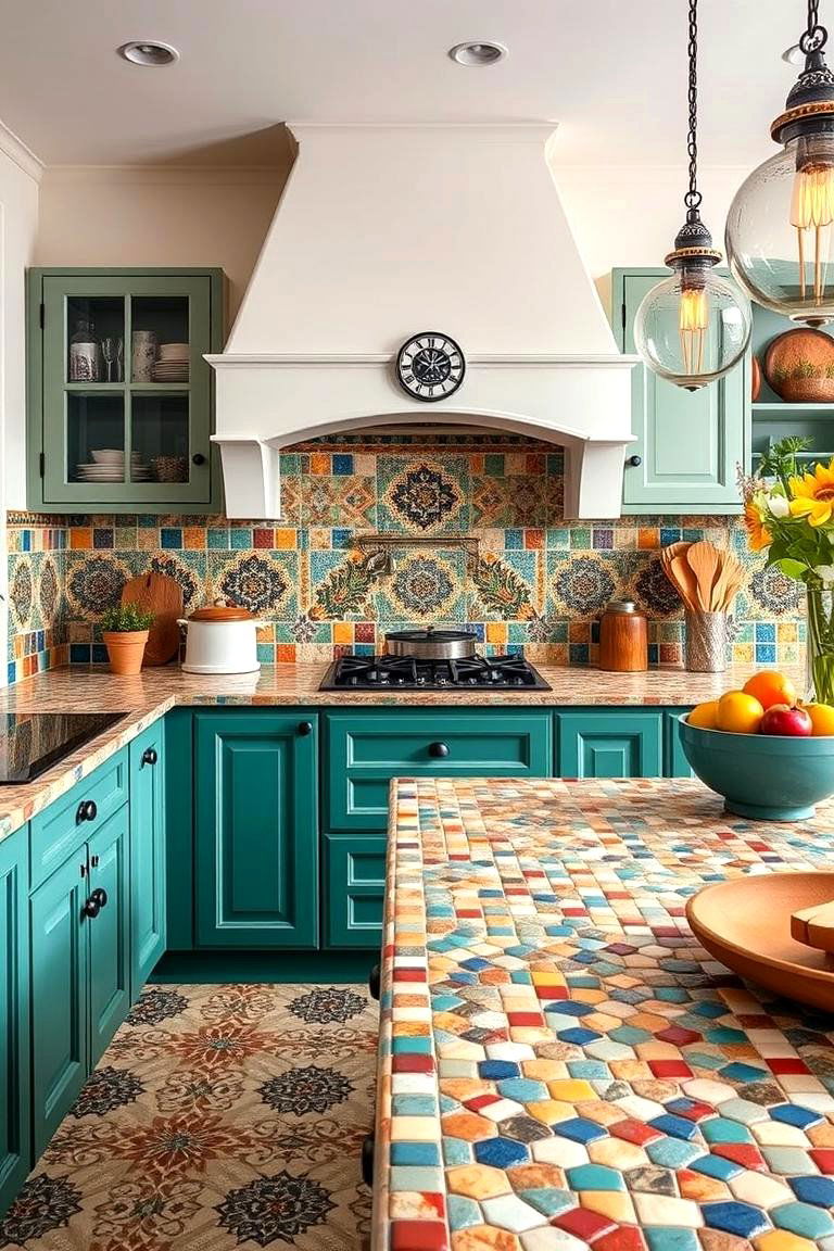 Mosaic Tiled Countertops for Color and Design - 25 Tuscan Kitchen Design Ideas