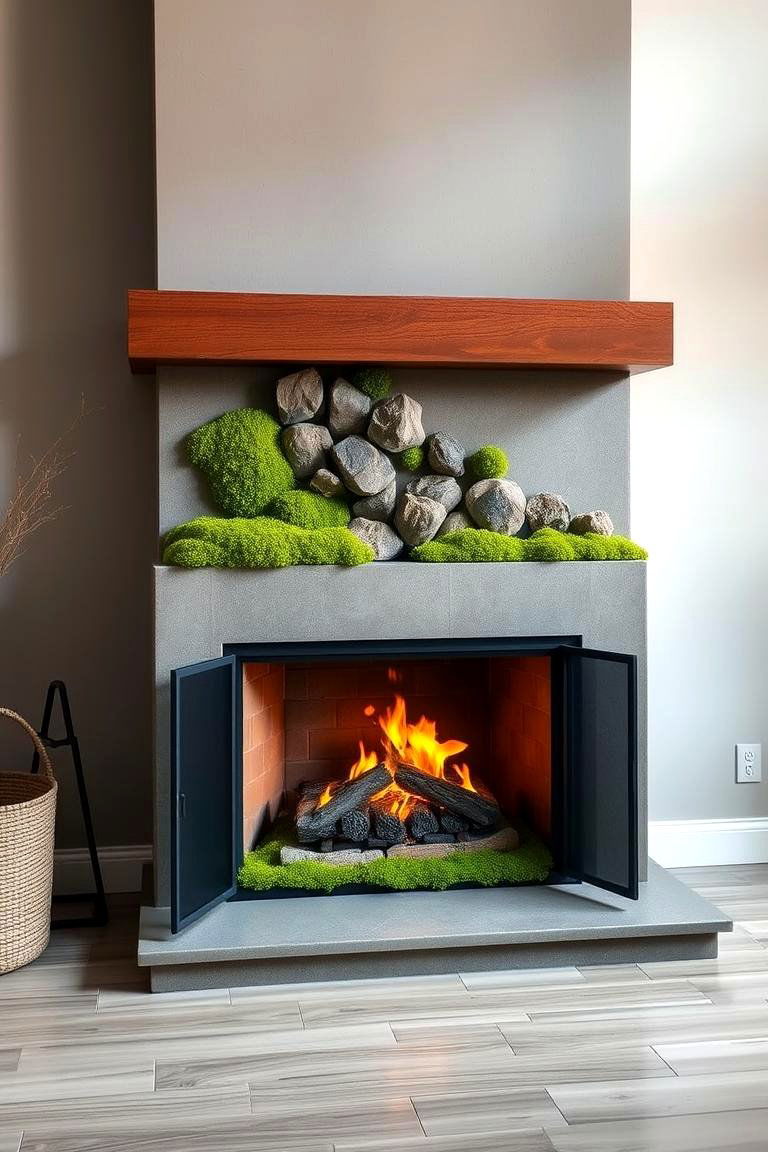 Moss Art Fireplace Screen - 25 Green Fireplace Ideas