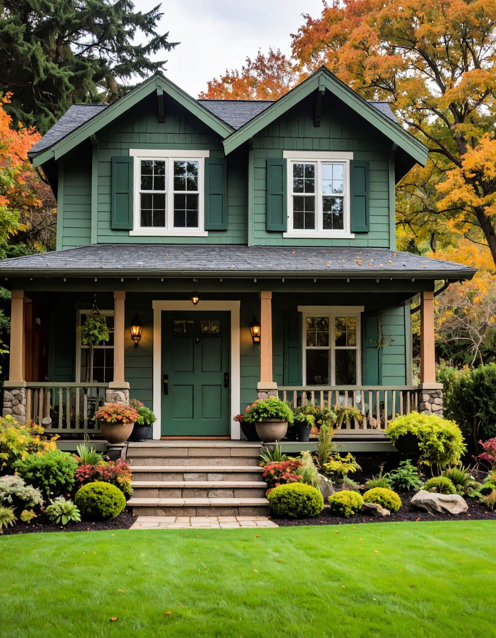 Moss Green for a Layered Natural Effect Exterior House Color Schemes With Sage Green Siding