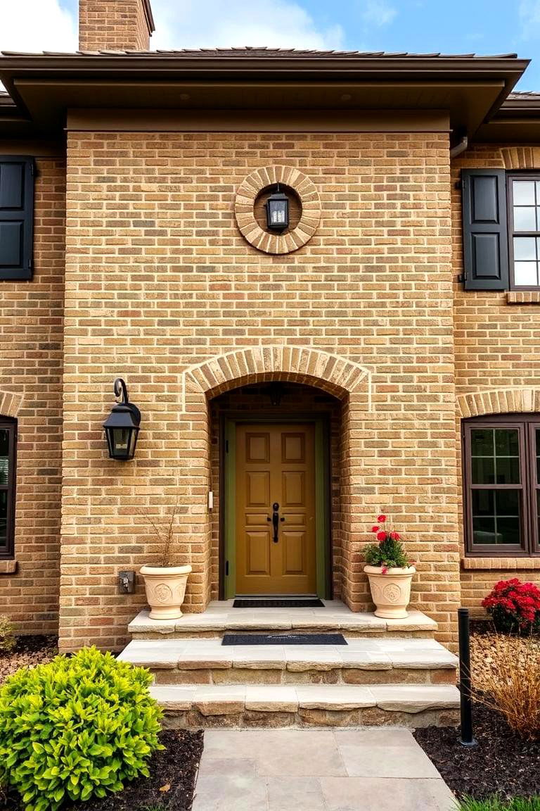 Moss Green with Natural Stone Accents - 25 Green Brick Exterior Home Ideas