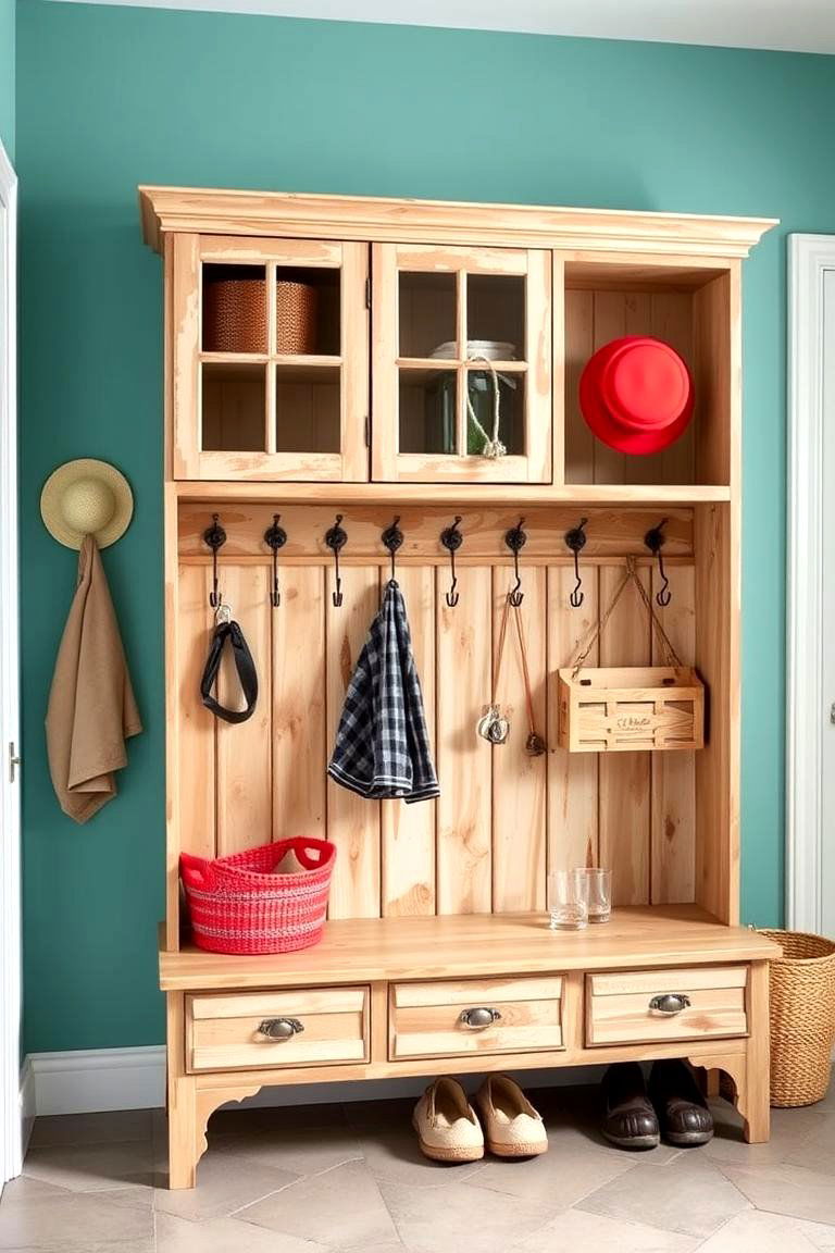 Mudroom Cabinet with a Farmhouse Twist - 25 Farmhouse Laundry Room Ideas