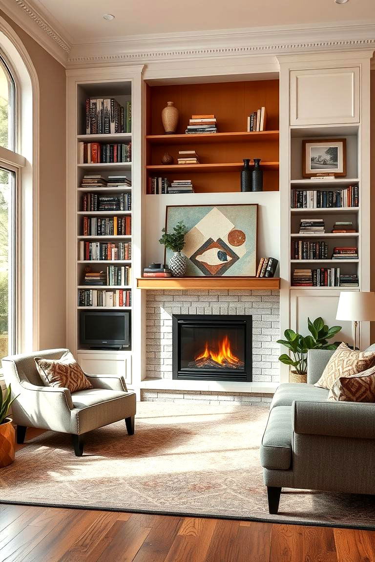 Multi Functional Spaces with a Fireplace and Bookshelves - 25 Fireplace With Bookshelves