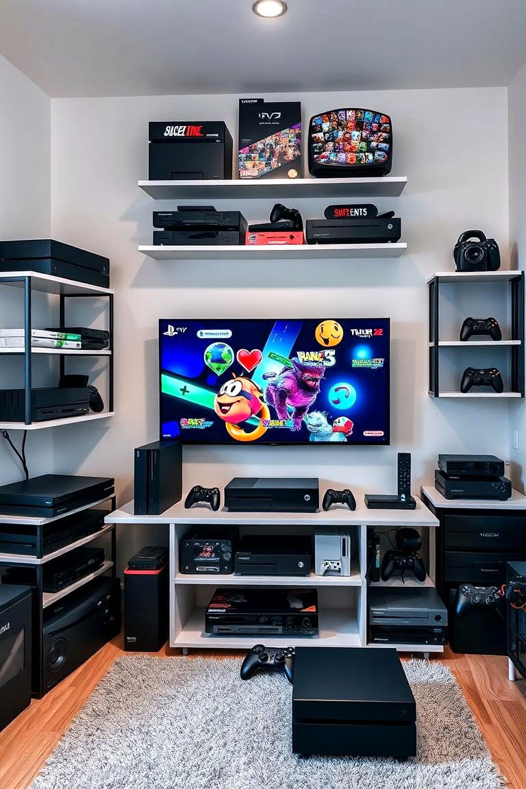 Multi Game Console Area - 25 Garage Game Room Ideas