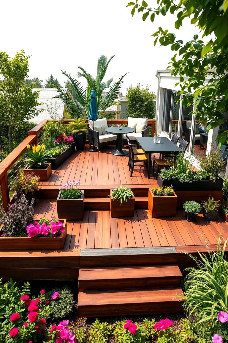 Multi Level Floating Deck with Built in Planters - 25 Floating Deck Ideas