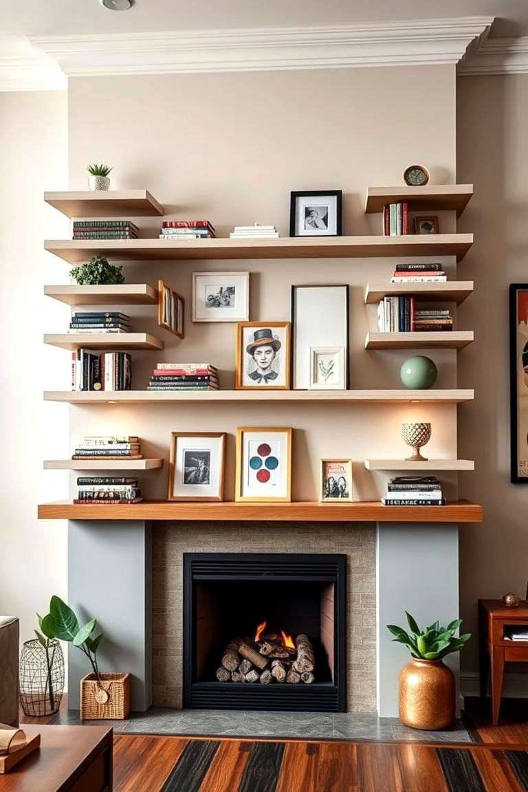 Multi Level Floating Shelves - 25 Fireplace Floating Shelves Design Ideas