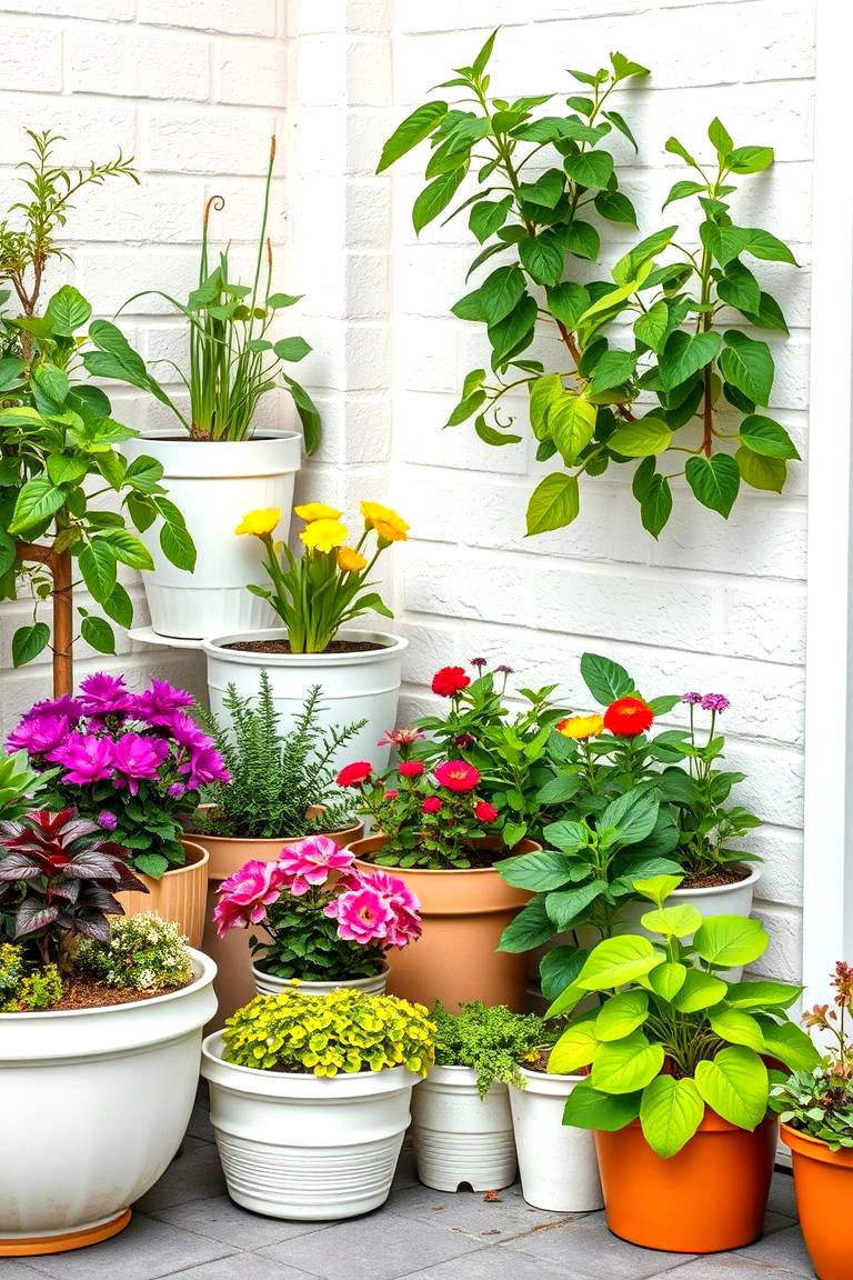 Multi Purpose Corner Garden with Pots for Food and Flowers - 25 Corner Garden Ideas With Pots