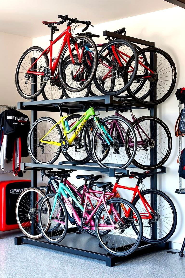Multi Tiered Bike Rack - 25 Garage Bike Storage Ideas