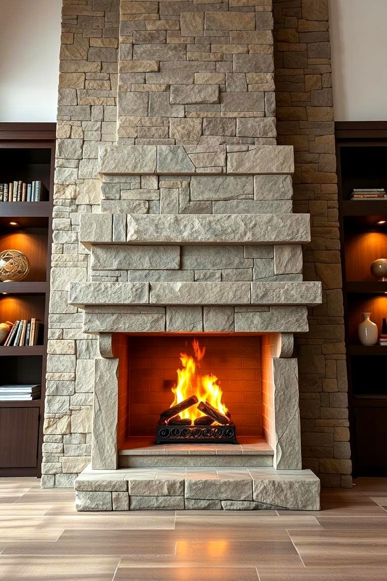 Multi Tiered Fireplace Wall for Dramatic Presence - 25 Fireplace Wall Ideas