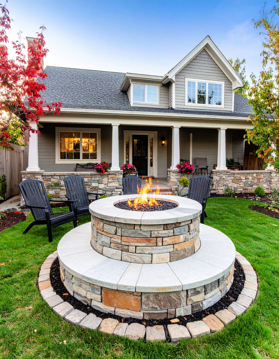 Multi tiered Flagstone Fire Pit Design