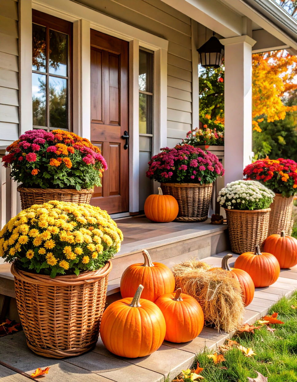 Mums in Basket Planters
